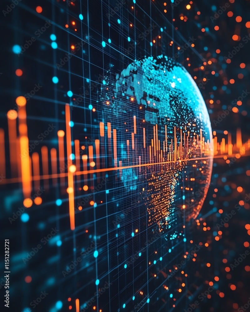 Aufkleber globe on an abstract digital background with data, statistics, and communication symbols, representi