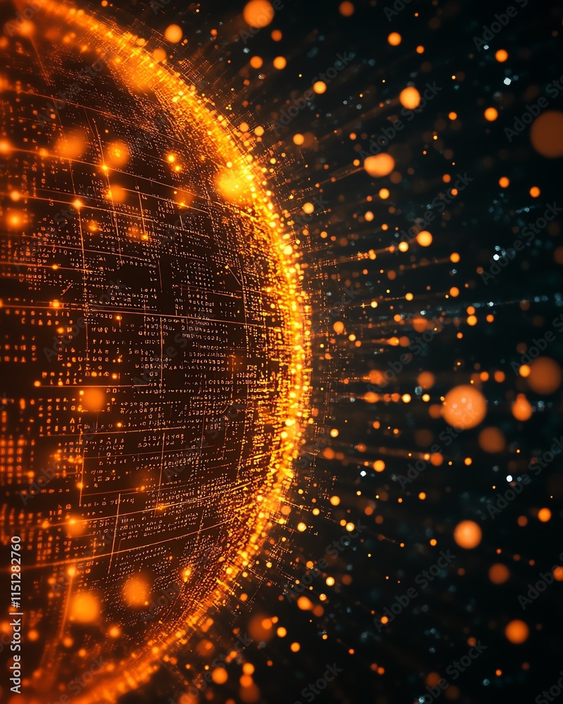 Poster globe on an abstract technology and data background, representing connection, communication, and sta