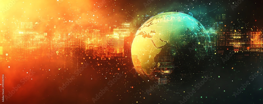 Leinwandbilder globe on an abstract technology and data background, representing connection, communication, and sta