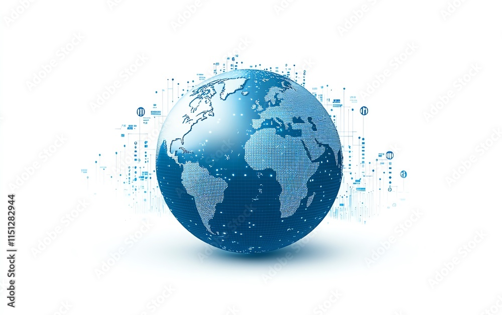 Leinwandbilder globe with abstract technology and data background, featuring interconnected lines, digital patterns
