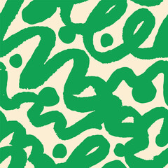 Seamless abstract pattern. Dynamic doodle texture design with freehand scribbles, squiggles, and waves. Repeating print, modern background with brushstroke curves. Colored flat vector illustration
