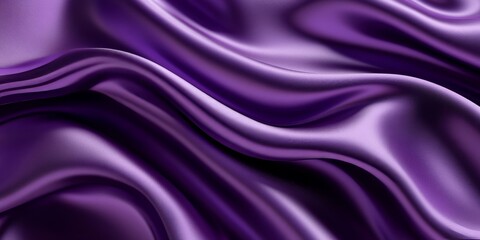 Elegant violet purple satin silk fabric showcases a beautiful smooth texture with wavy patterns. This luxurious cloth creates an exquisite abstract background for card or banner design, perfect for
