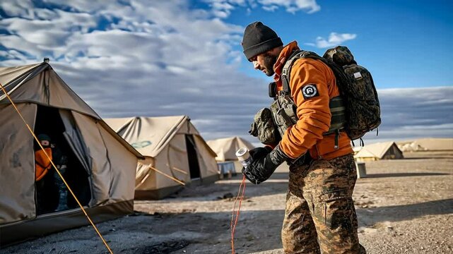 Humanitarian Organization Setting Up Tents