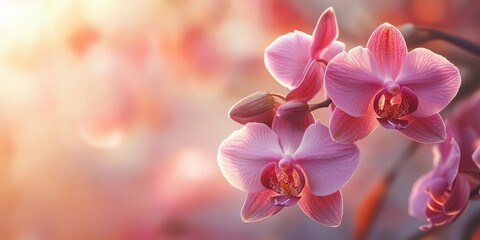 Closeup of a pink orchid flower showcasing its delicate features in an airy atmosphere, highlighting the beauty and elegance of the pink orchid flower in natural light.