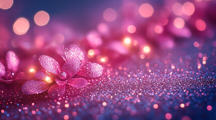Sparkling abstract luxury decoration background, magenta glitter and glowing particles with Shimmer Effect
