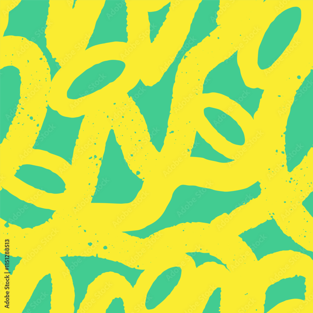 Poster Seamless abstract pattern. Creative dynamic texture with scribble brushstrokes, lively loops. Endless background design, repeating print for modern trendy textile, wrapping. Flat vector illustration