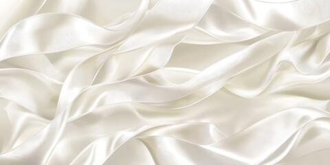 Obraz premium An illustration featuring decorative white satin ribbon on smooth fabric serves as an elegant background material for platform embellishments, ideal for luxurious jewelry at celebrations.