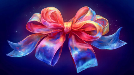 Vibrant multicolored ribbon bow on dark background
