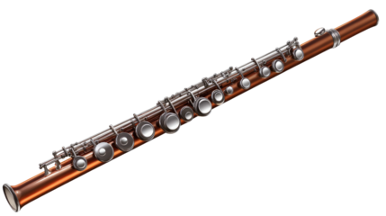 Classic Wooden Flute: A traditional, wooden flute with silver keys, a timeless instrument ready to play beautiful melodies.