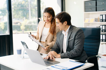 Portrait of success business people working together in modern office.