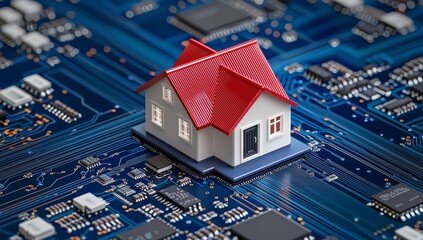 Obraz premium Integrating smart home technology with IoT and mobile devices enhances home automation and connectivity.