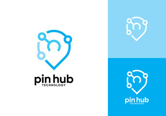 simple tech pin hub logo vector design concept