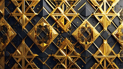 Fototapeta premium Elegant Golden Geometric Ornaments on a Luxurious Dark Background.