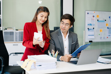 Portrait of success business people working together in modern office.