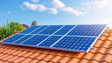 A close-up of solar panels absorbing sunlight in a residential neighborhood at sunset, demonstrating renewable energy in use.