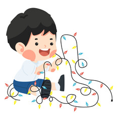 Tangled Kid with Christmas Lights