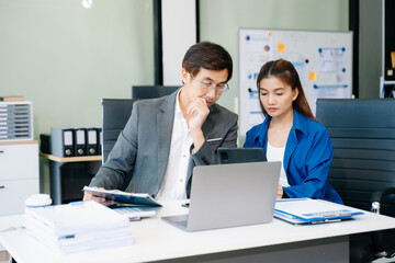 Portrait of success business people working together in modern office.