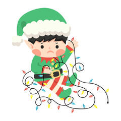 Tangled Elf with Christmas Lights