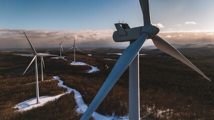 close up of wind turbine producing renewable energy