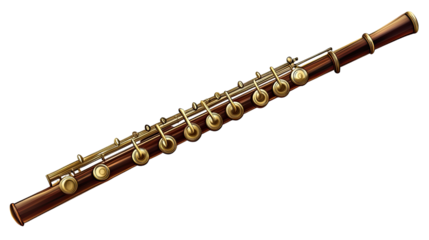 Wooden Flute with Golden Keys: A classic wooden flute with golden keys, ready to play beautiful melodies.  