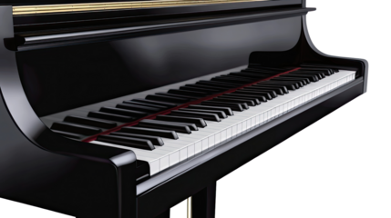 Black Grand Piano: A classic black grand piano with ivory keys and a sleek, polished finish. The perfect image for music, art, and performance.  