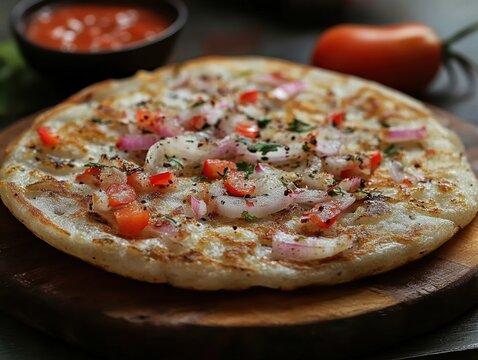 Savoring traditional uttapam with coconut chutney india culinary delight cozy kitchen close-up deliciousness