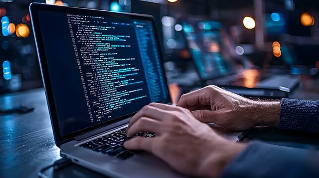 Hands Typing on Laptop with Data Streams in Dark Environment