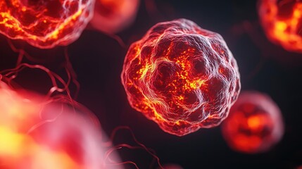 Cancer disease idea. Microscopic view of vibrant cells showcasing intricate biological structures.