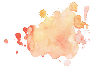 Creative Orange Watercolor Blot with Splattered Ink. Orange Watercolor Splatter with Ink Drops Isolated on White Background