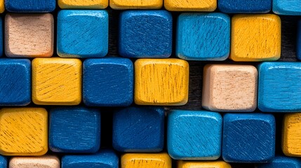 Fototapeta premium Colorful Blue and Yellow Cubes Arranged in a Multidimensional Pattern