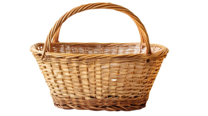 Wicker Basket with Handle: A classic wicker basket with a woven handle, perfect for showcasing rustic charm or adding a touch of vintage elegance.  