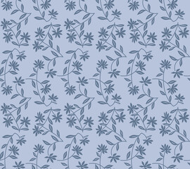 Japanese Flower Leaf Vine Vector Seamless Pattern