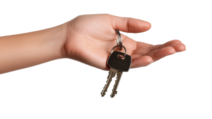 Handing Over Keys: A close-up shot of a hand offering a set of keys, symbolizing new beginnings, opportunities, and trust.  