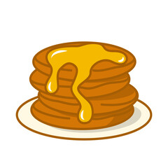 Pancakes with honey line icon vector isolated. Simple symbol of delicious breakfast. Morning meal. Tasty food, stack of pancakes and honey on them.