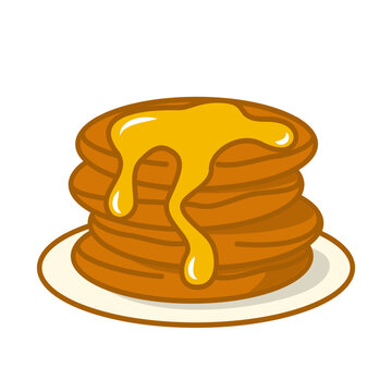 recommend clip art: Pancakes with honey line icon vector isolated. Simple symbol of delicious breakfast. Morning meal. Tasty food, stack of pancakes and honey on them.