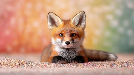 Fototapeta premium Adorable Red Fox with Vibrant Background Captured in Soft Natural Light
