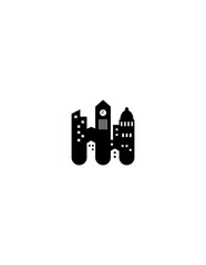 Black vector silhouette of the skyline of Old Town