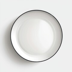 Minimalist Round White Plate with Thin Black Rim on Light Background