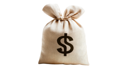 Money Bag: A simple yet powerful image of a burlap sack with a dollar sign printed on it, symbolizing wealth, fortune, and financial success.  