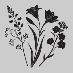 set of flowers silhouette vector design art and illustration 