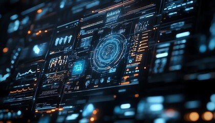 Obraz premium Medical technology with health icons and electronic medical interface, hologram virtual screen showcasing digital healthcare innovation