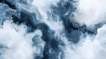Abstract sky blue and white marble texture background with swirls of liquid paint
