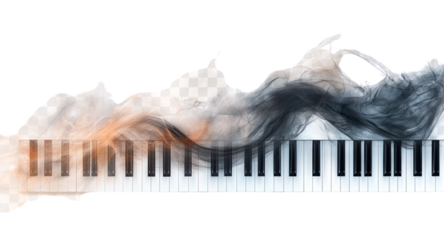Abstract Piano Keys: A mesmerizing abstract image of a piano keyboard with flowing smoke-like tendrils of color, evoking a sense of musical passion and artistry.