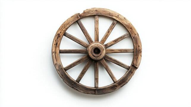 old wooden wheel on White background