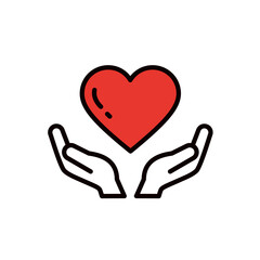 ハートを下から持つ手のイラスト＿編集可能なラインアイコン