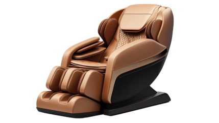 Luxurious Brown Massage Chair: An inviting brown leather massage chair, a symbol of comfort and rejuvenation. Relaxation and therapeutic benefits await in this sleek design.
