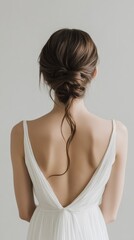 Obraz premium Beautiful model girl with Brown hair strand,silky healthy chestnut wavy hair strand isolated on white background,hair wavy ribbon, with smooth texture,vibrant shine,brunette hairpiece, hairy ribbon.