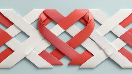 Fototapeta premium Red and White Woven Ribbon Heart Design on Soft Background for Craft and Decoration