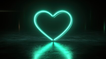 Neon Heart Shape in Dark Environment with Reflections and Glowing Light Effects