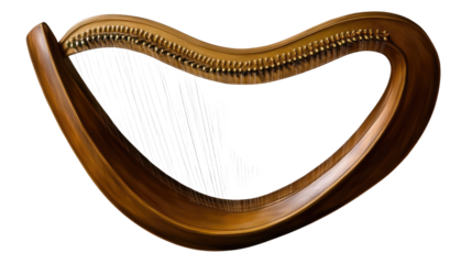 Celtic Harp: A rich, dark wood harp with strings and a curved design.  A beautiful instrument perfect for Celtic music, folk music, and classical music imagery. 